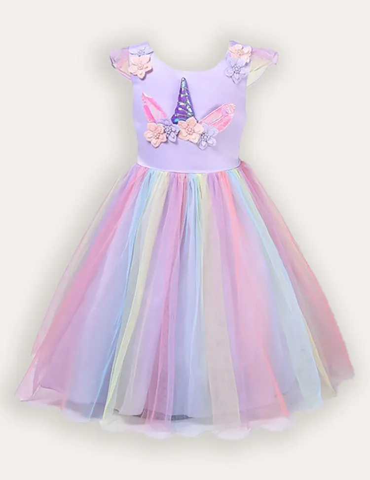 Unicorn Flower Applique Tulle Party Dress - Image 5