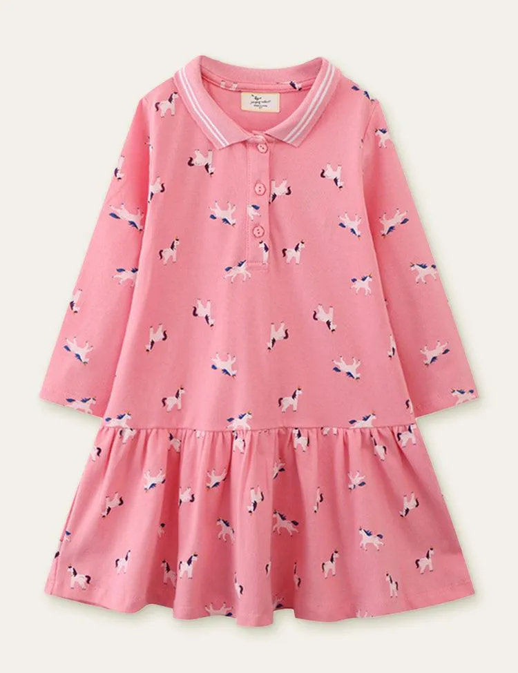 Unicorn Full Printed Long Sleeve Dress