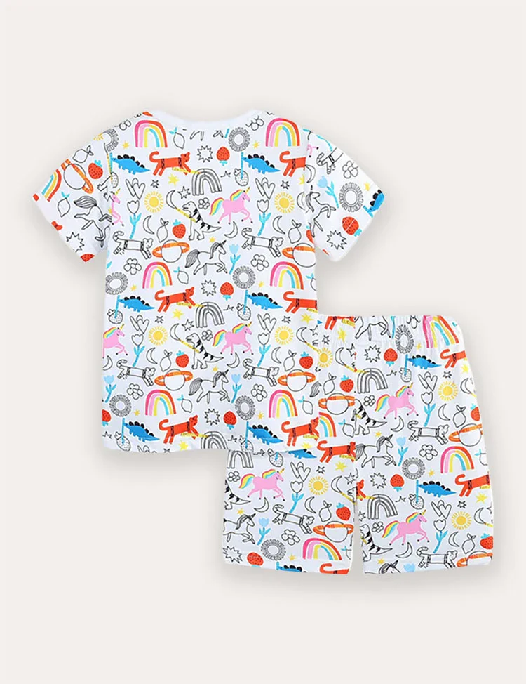 Unicorn Print Short Sleeve T-Shirt and Shorts Set - Image 2