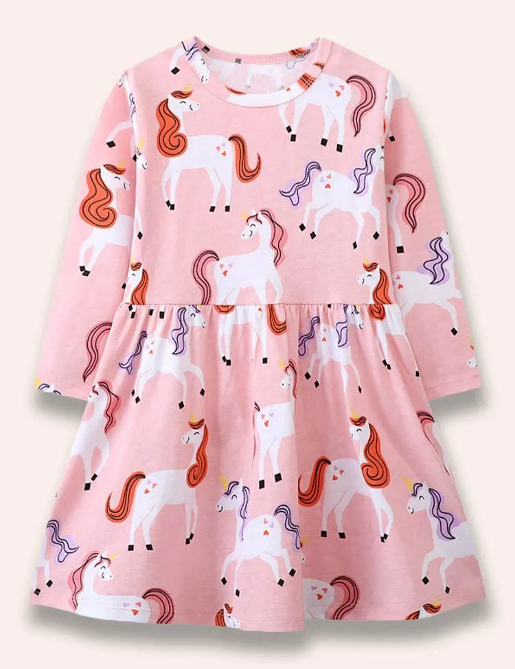 Unicorn Printed Long Sleeve Dress