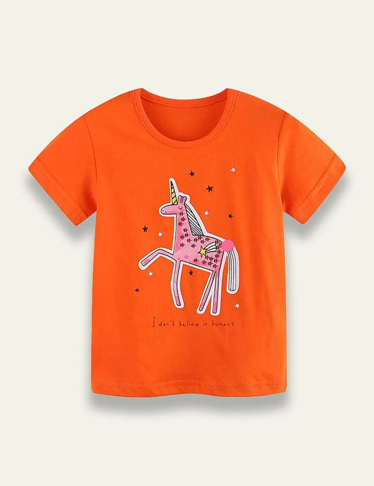 Unicorn Printed Round Neck T-shirt