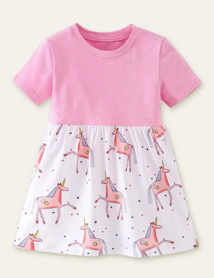 Unicorn Printed Striped Dress