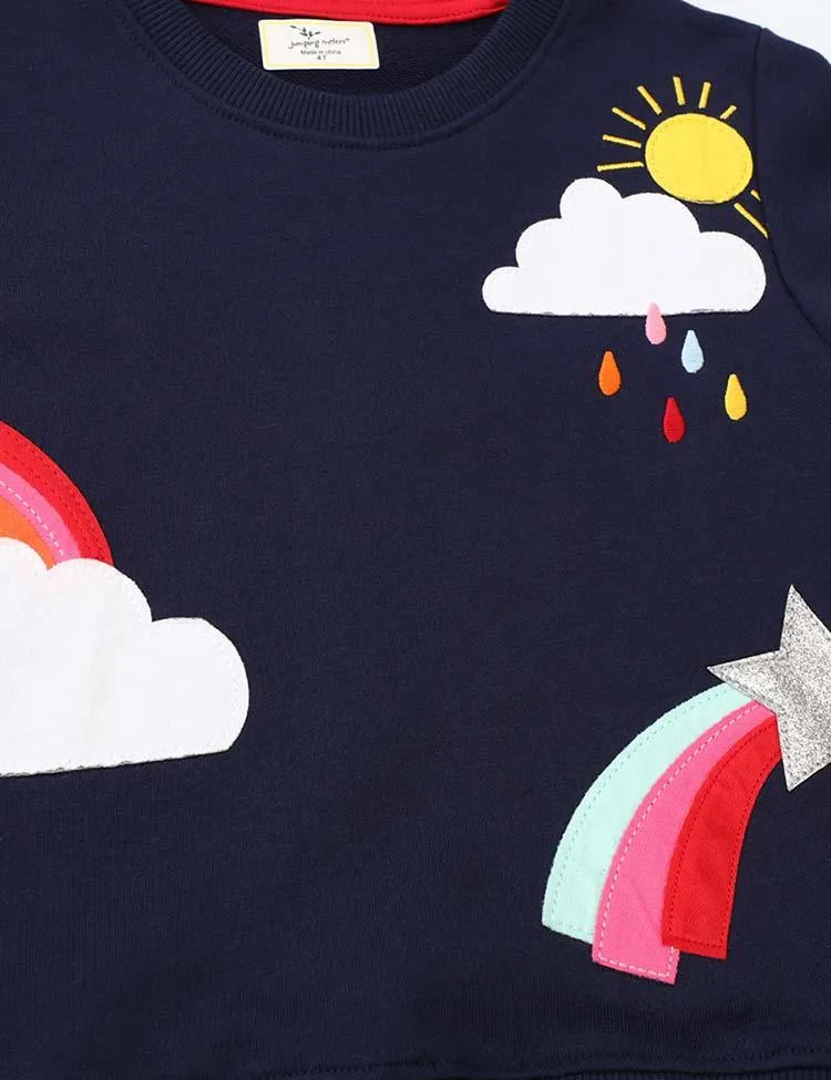 Unisex Rainbow Appliqué Raindrop Embroidered Sweatshirt - Image 3