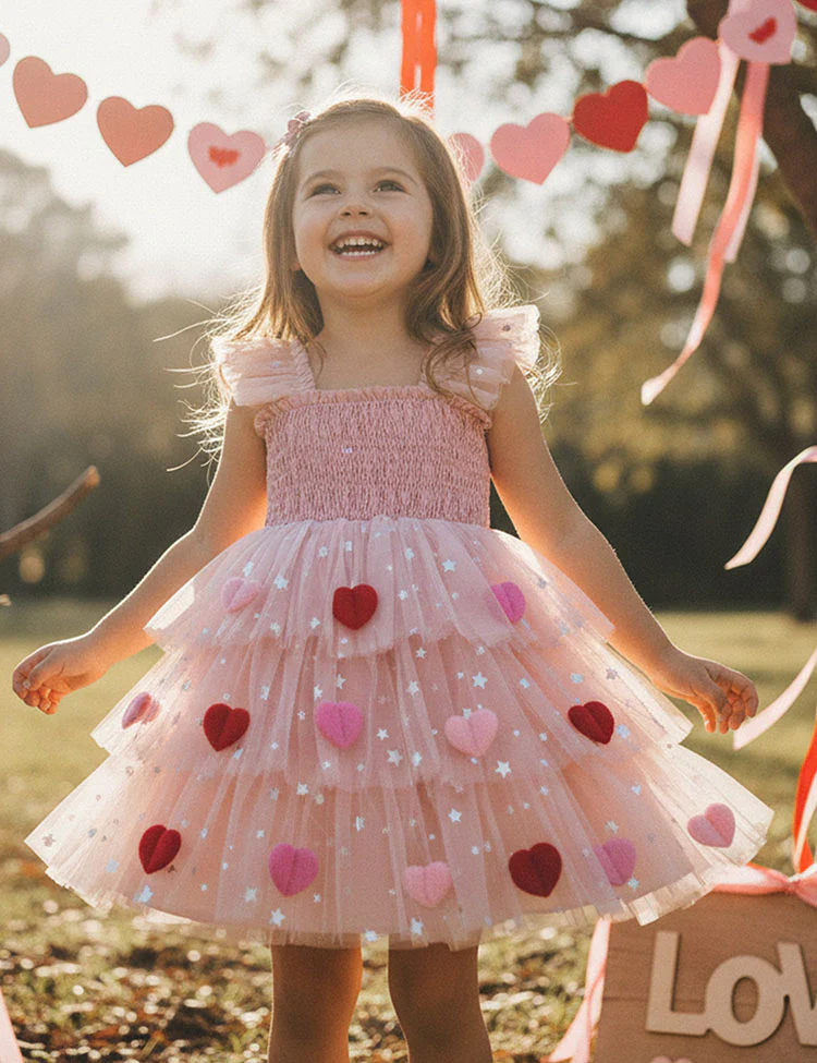 Valentine's Day Heart Applique Multi-layers Tulle Dress - Image 5