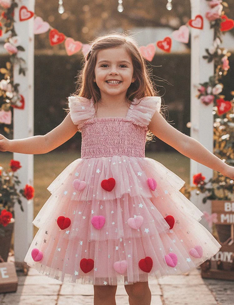 Valentine's Day Heart Applique Multi-layers Tulle Dress - Image 6