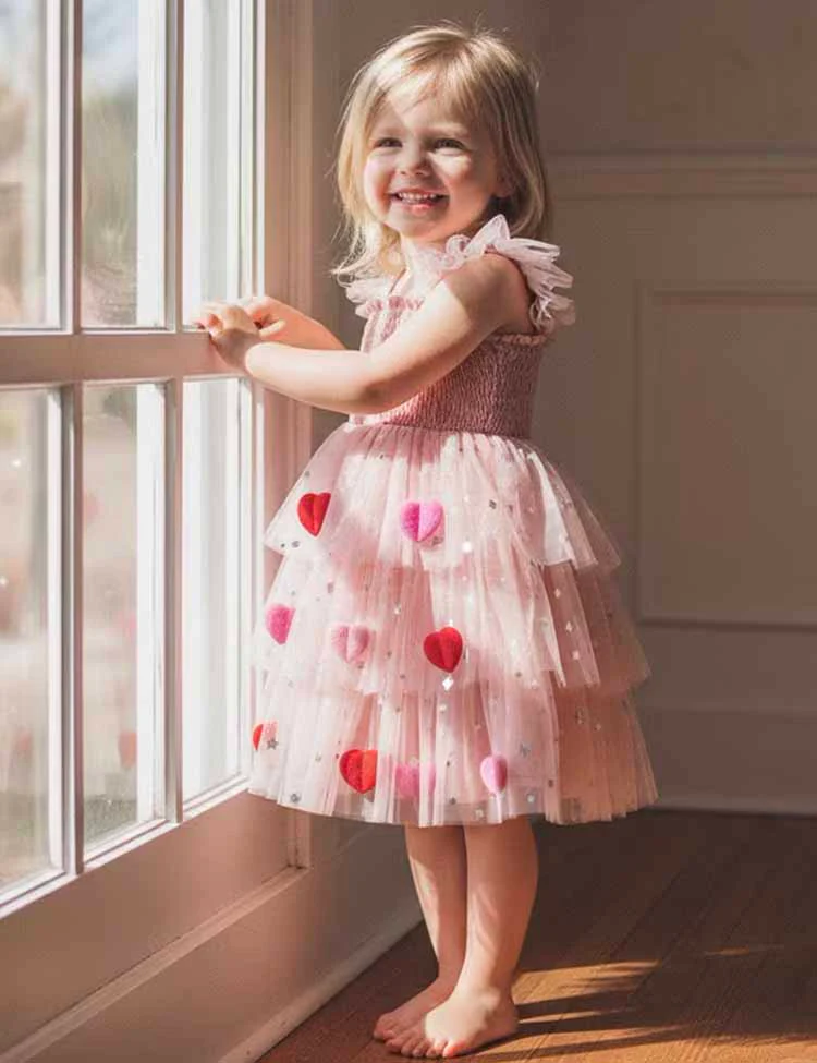 Valentine's Day Heart Applique Multi-layers Tulle Dress - Image 7