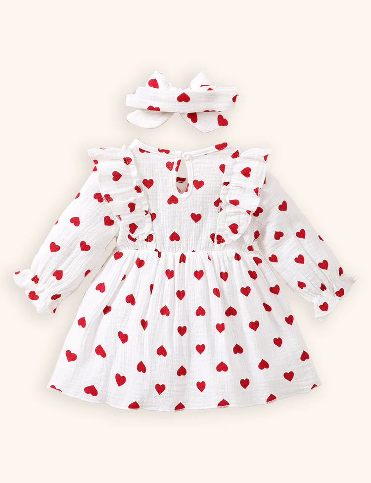 Baby Valentine's Day Heart Print Bow Dress - Image 2