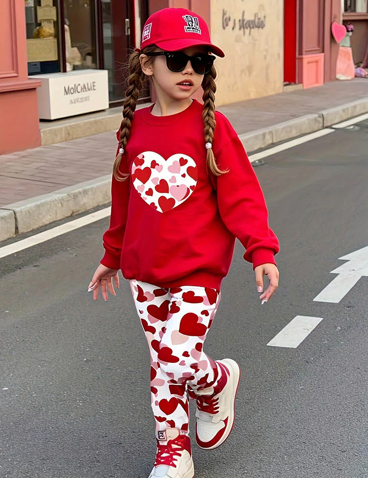 Valentine's Day Love Print Sweatshirt Set - Image 4