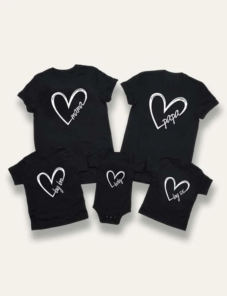 Valentine's Day Papa Mama Letter Printed Family Matching T-Shirt